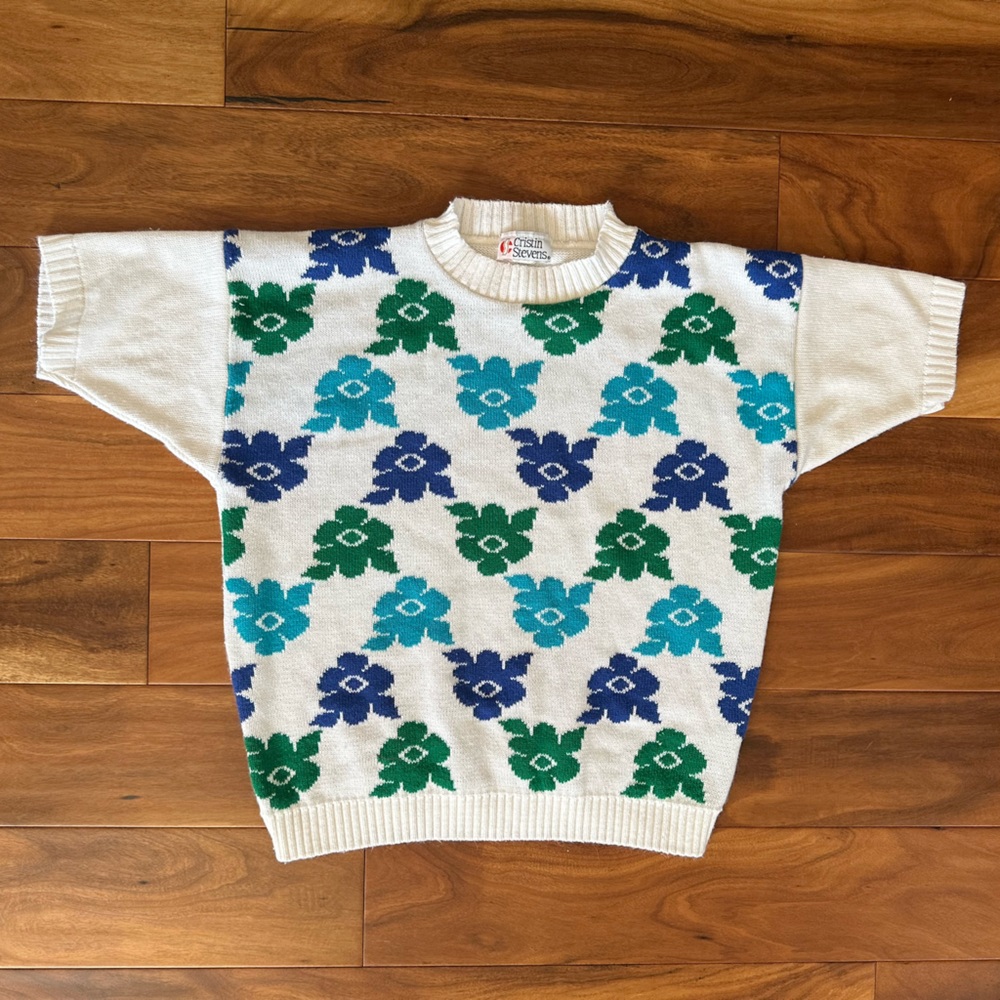 Cristin Stevens Vintage Floral Short Sleeve Sweater size Large